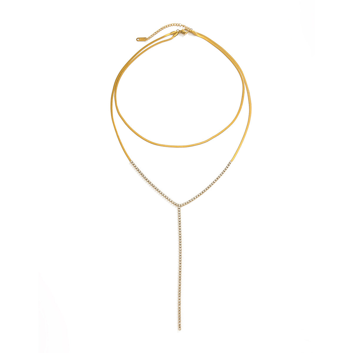 Minimalist Luxury Square Rhinestone Glass Pendant Stainless Steel PVD Plated Layered Necklace for Women