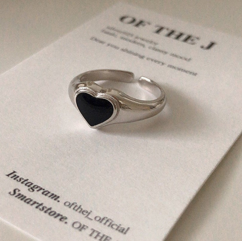Vintage Minimalist Sweet 925 Sterling Silver Polished Heart Ring with Round Polka Dot Design Open Adjustable Band