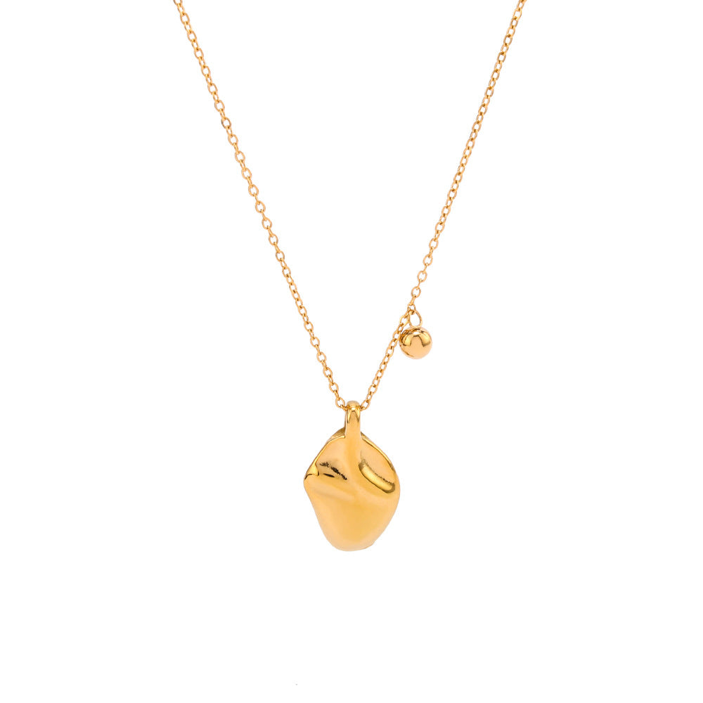 Minimalist Oval Textured Asymmetrical Pendant Necklace in Titanium Steel with 18K Gold Plating for Women