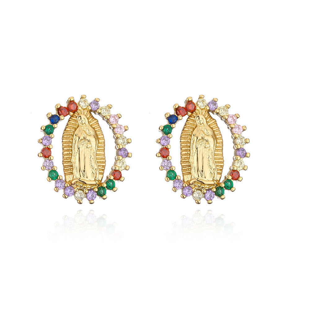 Geometric Fashion Ear Studs in Copper with 18K Gold Plating and Micro-Pave Zirconia