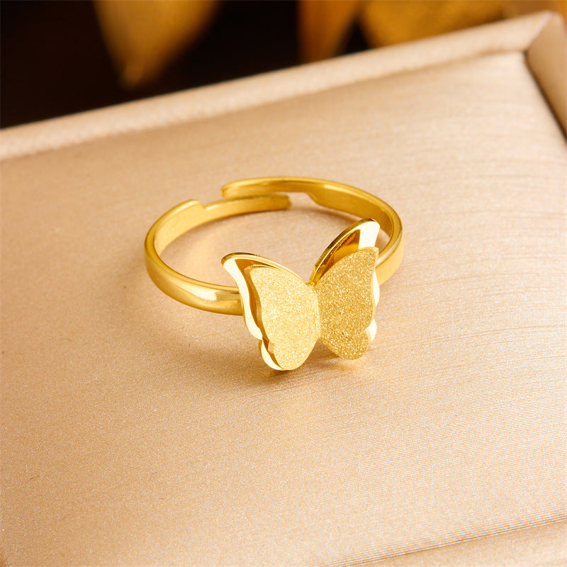 Fashion Matte Textured Gold-Plated Square Butterfly Pendant Necklace Set with Earrings and Bracelet for Women