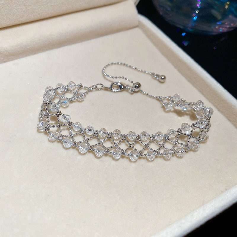 Luxury Elegant Brass Plated Crystal Cubic Zirconia Beaded Bracelet for Women