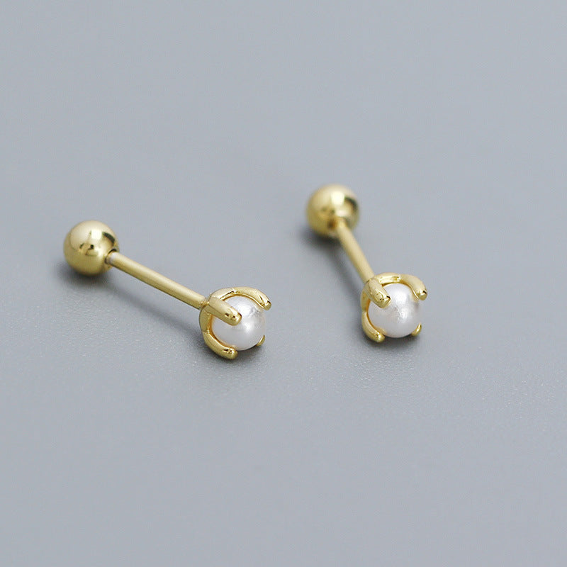 Dulces Pendientes de Tuerca Geométricos Redondos de Plata de Ley 925 con Baño de Perlas