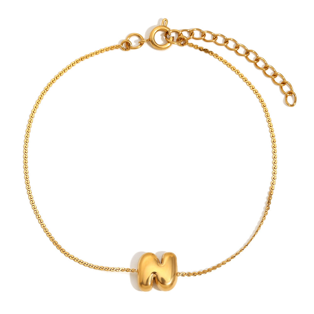 Pulsera de Burbujas para Mujer de Acero Inoxidable con Letra S Minimalista y Chapado en Oro de 18K