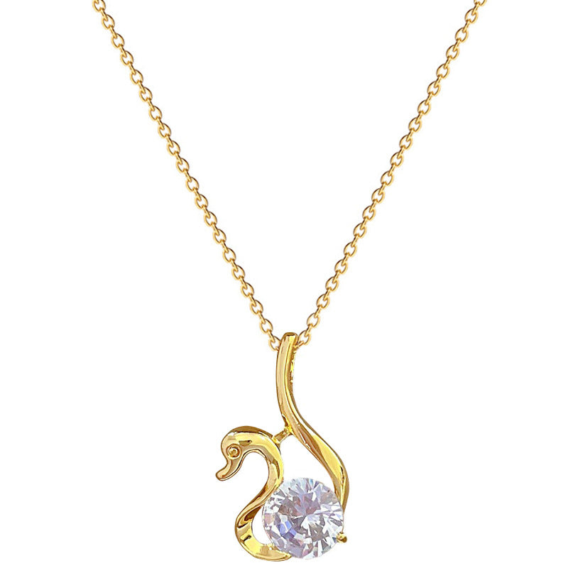 Collana con ciondolo a cigno in acciaio al titanio, lusso minimalista, con intarsio in strass, da donna, a forma di medaglione geometrico con catena