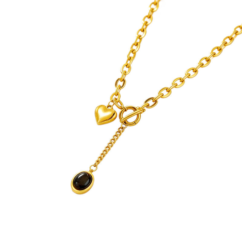 Collana da donna in acciaio inossidabile placcato con cuore di lusso e chiusura a T