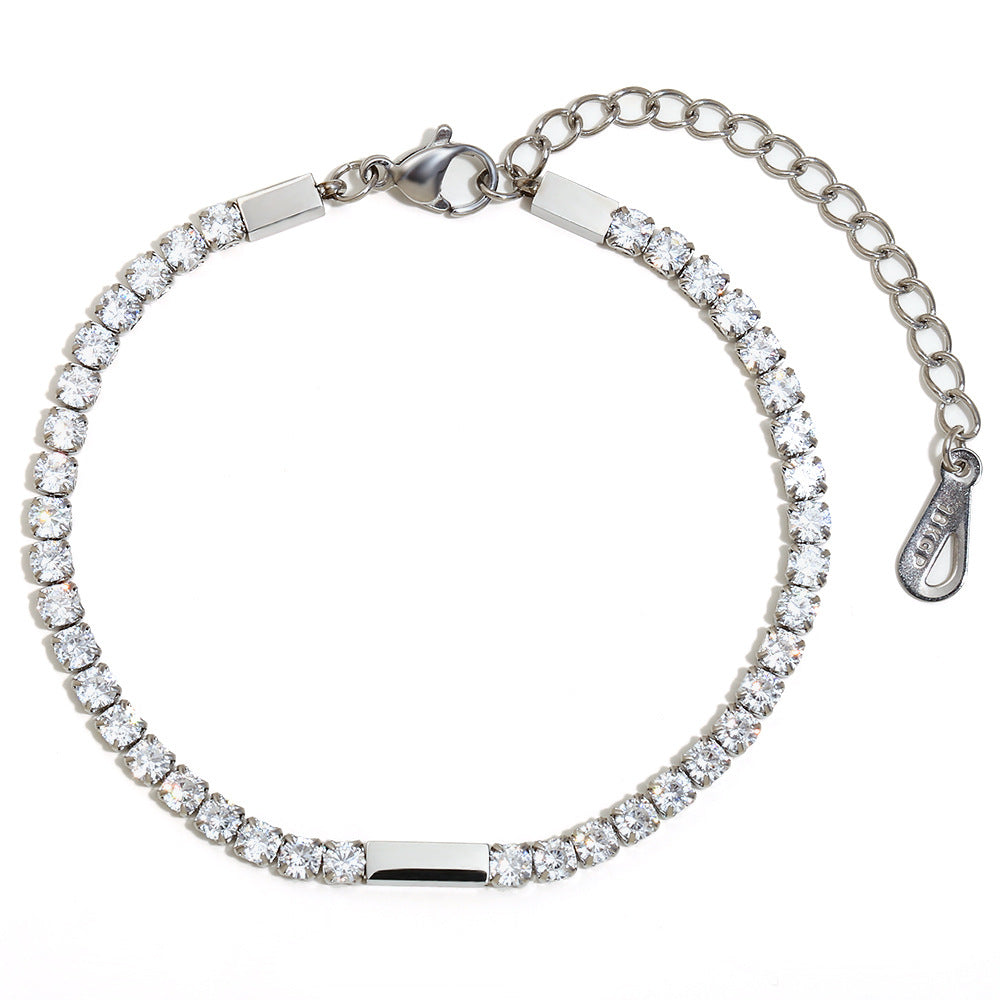 Fashionable Minimalist Geometric Stainless Steel Plated 18K Gold 3mm Cubic Zirconia Bracelet for Women