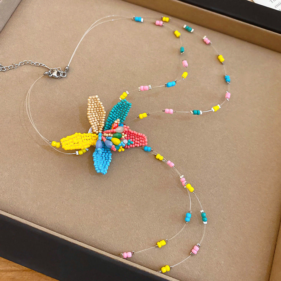 Orecchini pendenti con nappe di cristallo floreali dolci e set di collana con ciondolo a clavicola per donna