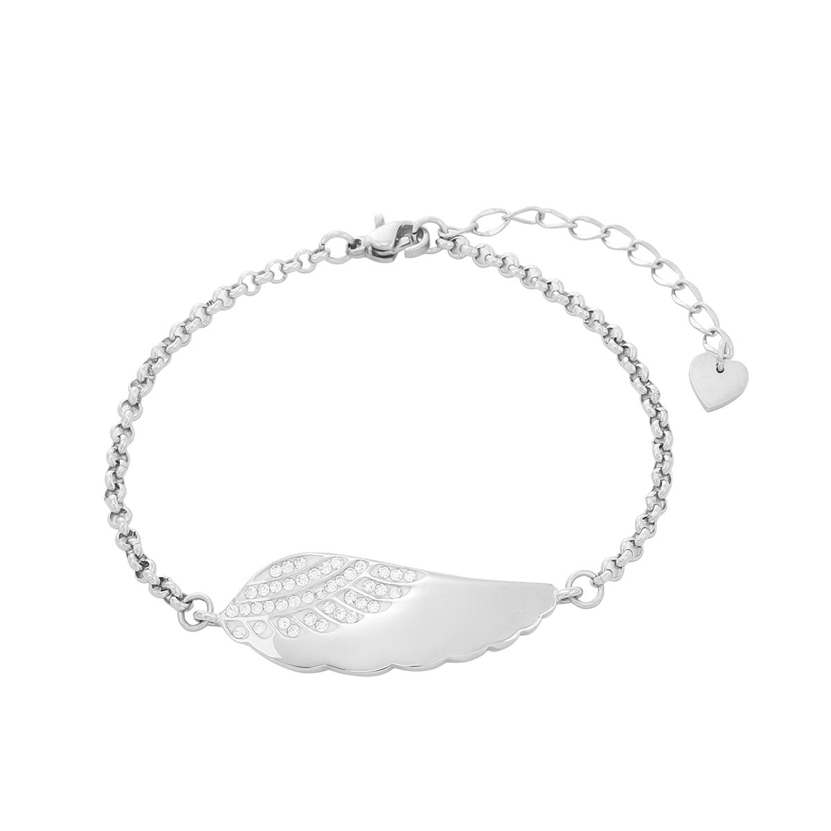 Bracciale da donna in acciaio inossidabile placcato oro 18 carati con strass e ala d'angelo geometrica alla moda