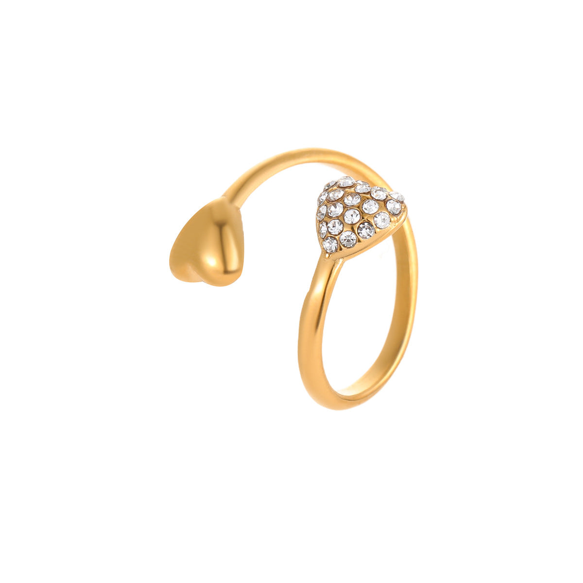 Anillo minimalista asimétrico en forma de corazón de acero inoxidable con baño de oro de 18 quilates, banda abierta ajustable para mujer
