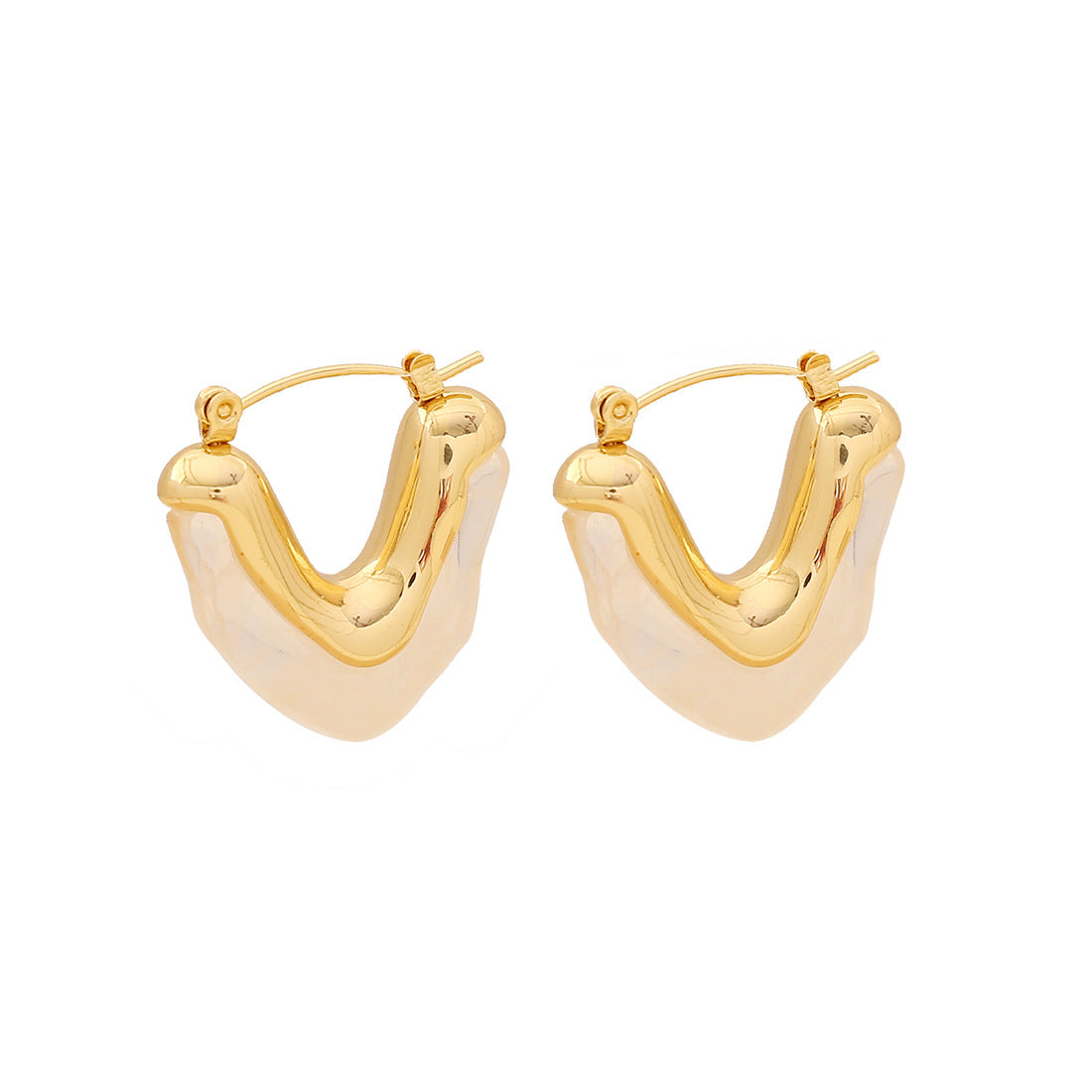 Fashionable Geometric V-Shaped Earrings in Stainless Steel with Plated Finish for Women