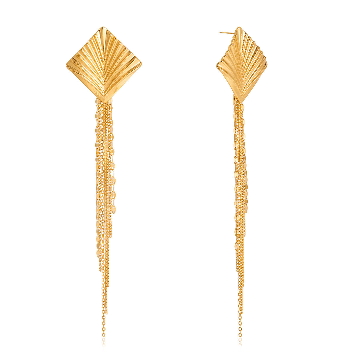 Aretes de lujo de acero inoxidable con borlas para mujer con forma geométrica y chapado en oro al vacío PVD