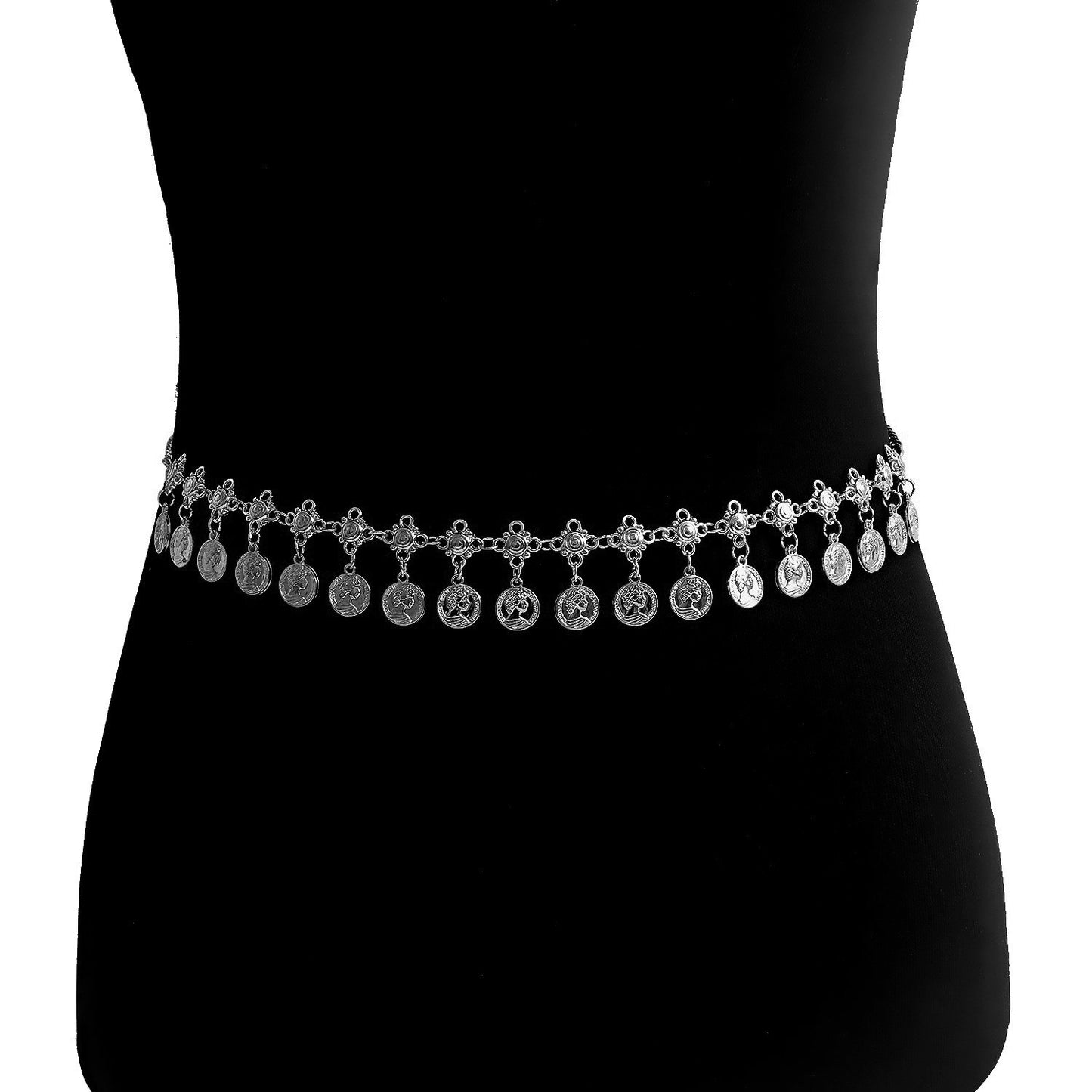 Punk Style Geometric Medallion Fringe Waist Chain for Women in Metal with Minimalist Sweet-Cool Aesthetic
