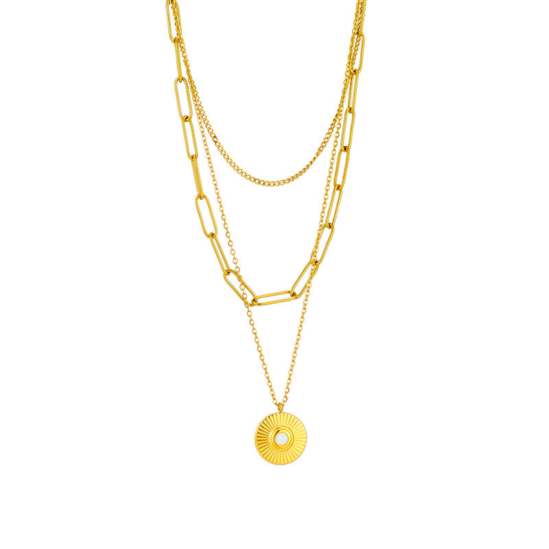 Collana pendente rotonda irregolare minimalista in stile vintage in acciaio al titanio con finitura placcata per donna