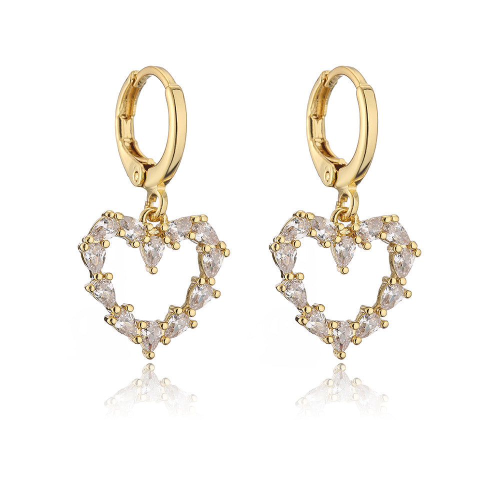 Minimalist Geometric Hollow Heart Earrings for Women in Copper with 18K Gold Plating