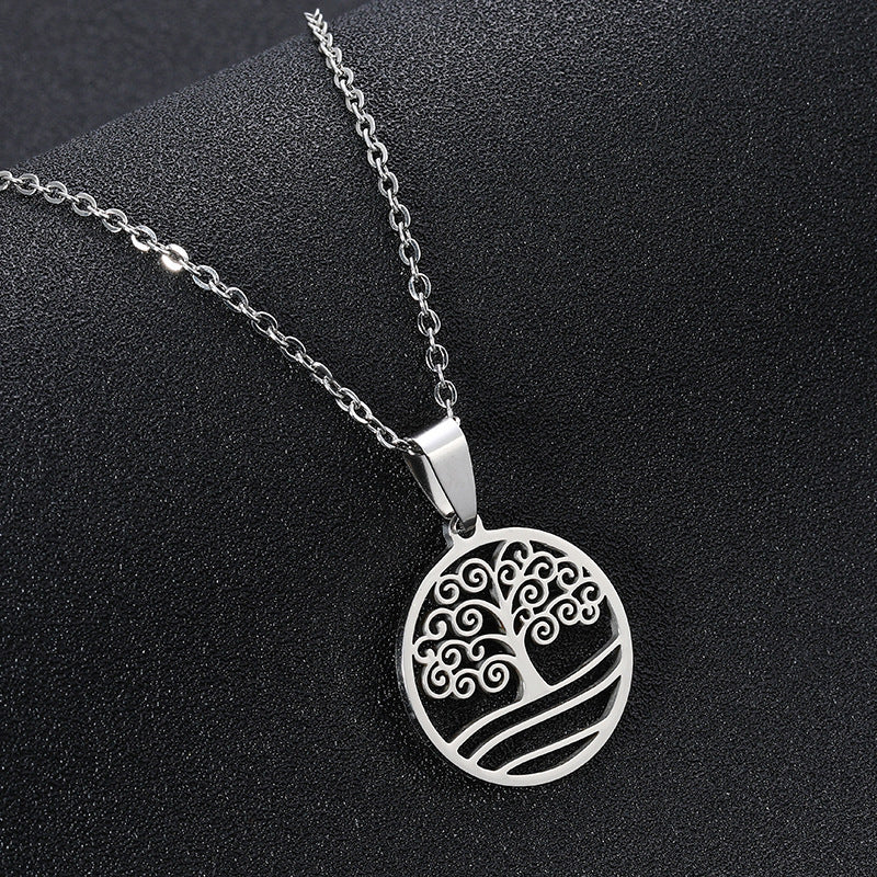 Collana con ciondolo albero della vita in acciaio inossidabile color oro alla moda da spiaggia tropicale con catena a O, gioielli geometrici