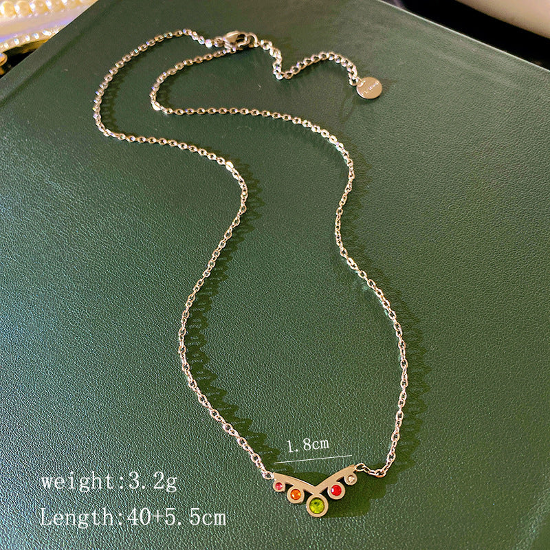 Sweet Streetwear Colorful Cubic Zirconia Crown Titanium Steel Necklace for Unisex
