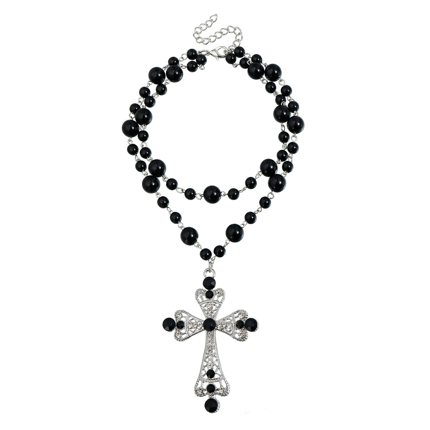 Gothic Streetwear Cross Geometric Alloy Necklace with Imitation Pearl Inlay for Women