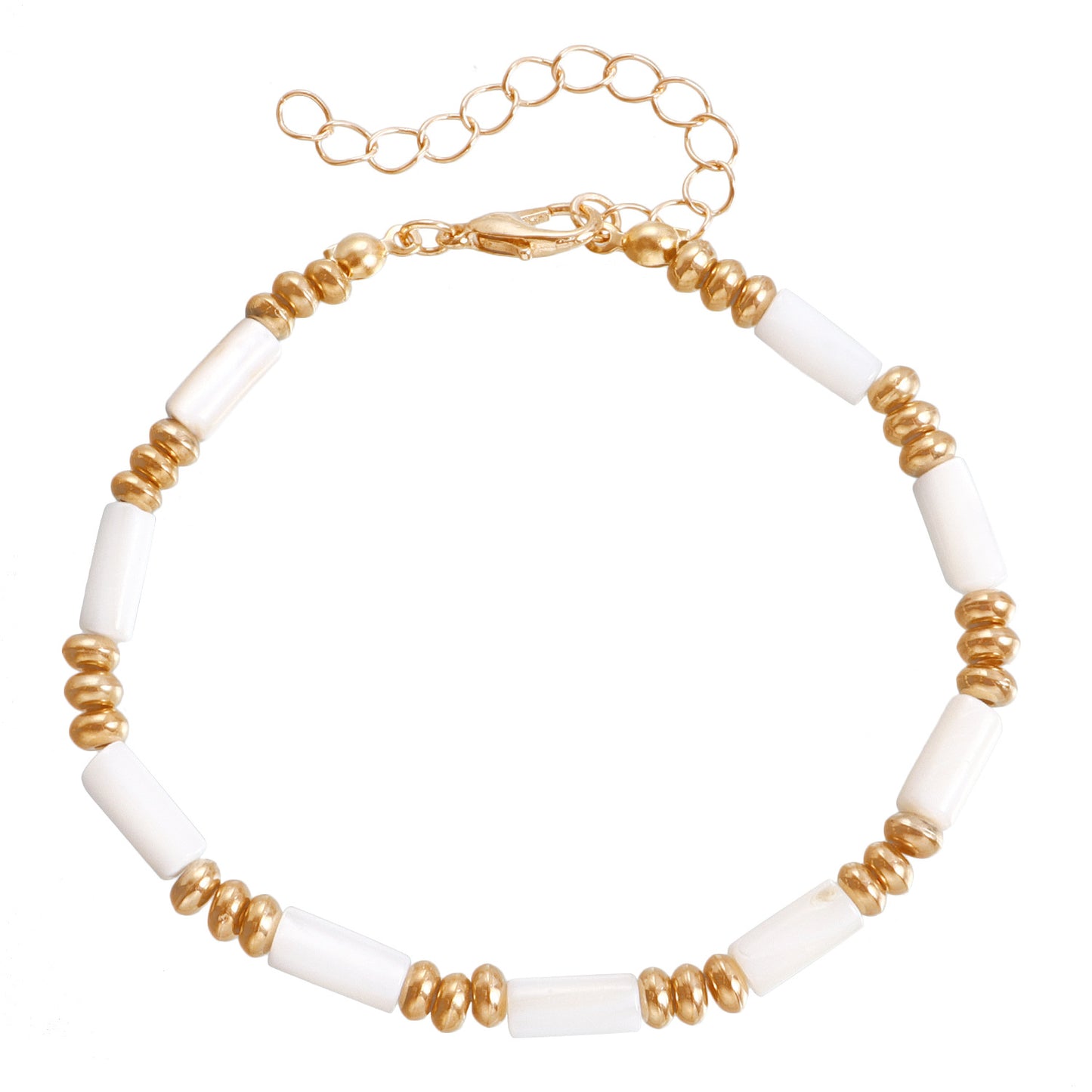 Collar para mujer de nácar y bambú con cuentas de estilo geométrico y acabado chapado