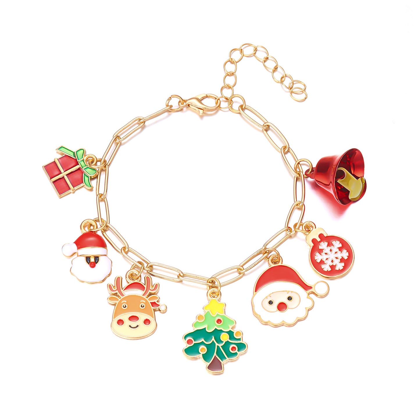 Collana con ciondolo in lega a tema natalizio e set bracciale con motivi a fiocco di neve e Babbo Natale, finitura smaltata, gioielli casual da donna
