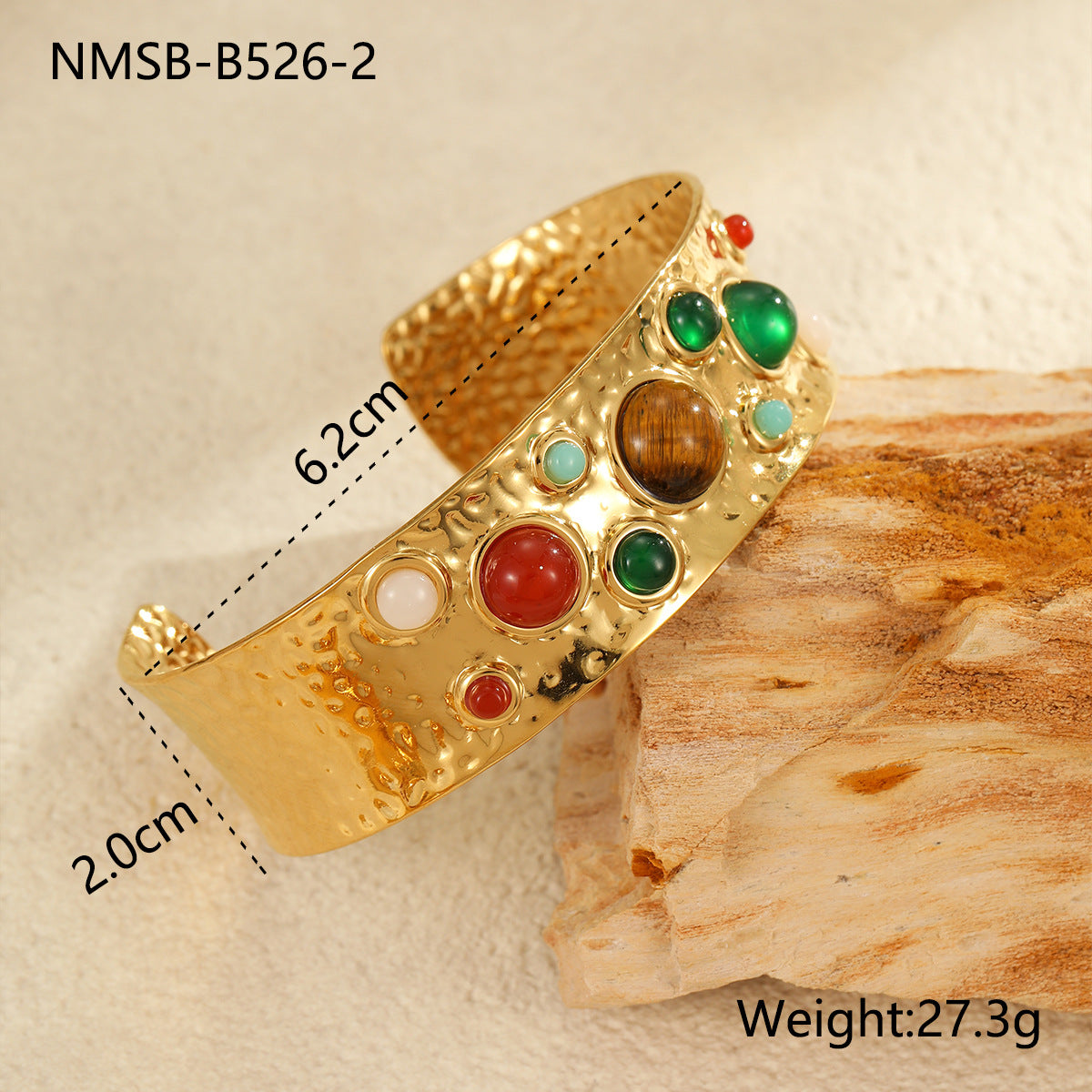 Vintage French Style Geometric Shaped Titanium Steel Bracelet with Colorful Natural Stones and Electroplated Finish for Women