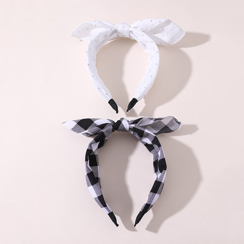 Set di cerchietti per capelli per bambini con motivo geometrico, a pois e a quadretti, fiocco con bordo in pizzo e rivestimento in resina