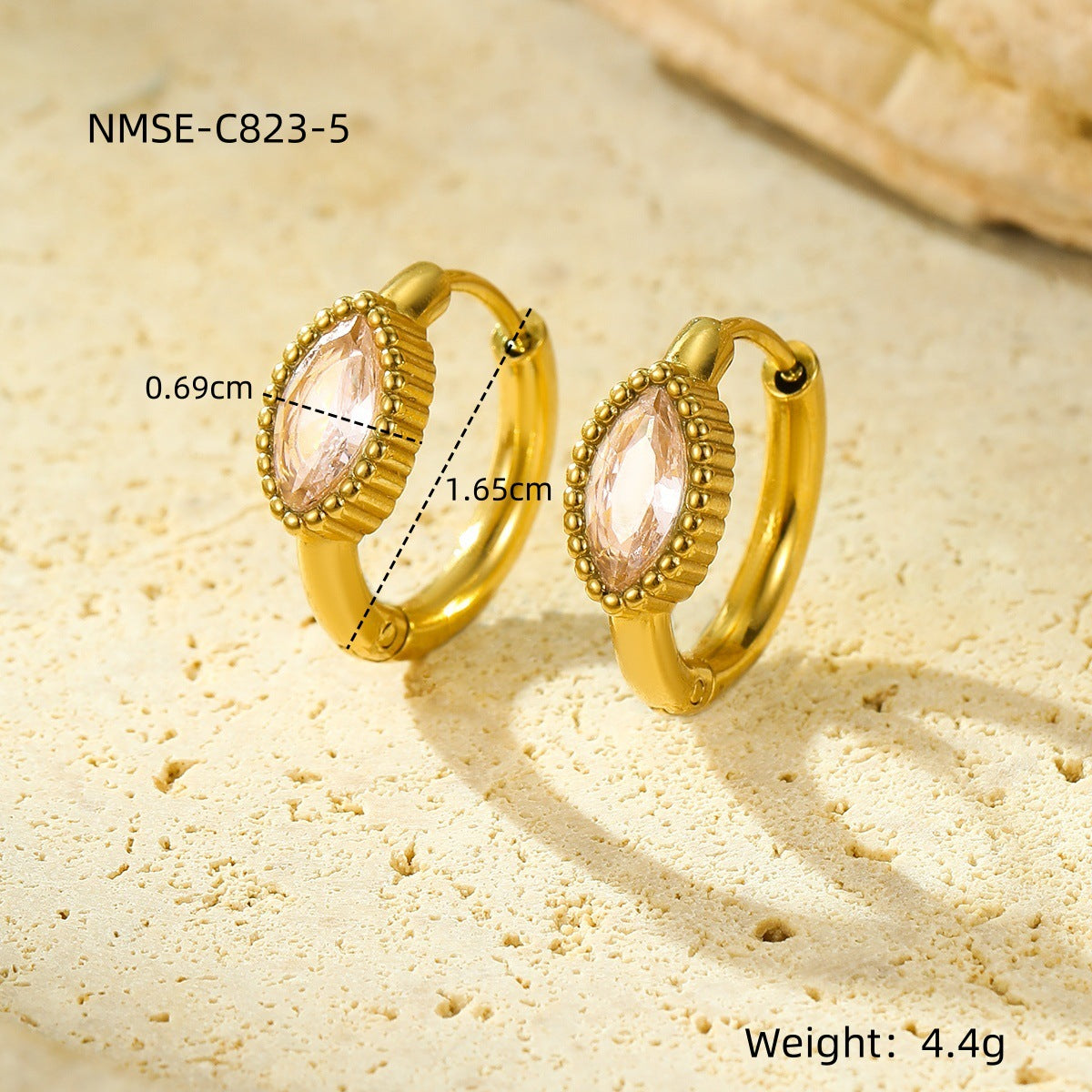 Orecchini geometrici in acciaio inossidabile con intarsio di zirconi per donna, placcati oro 18 carati, orecchini a perno alla moda minimalisti