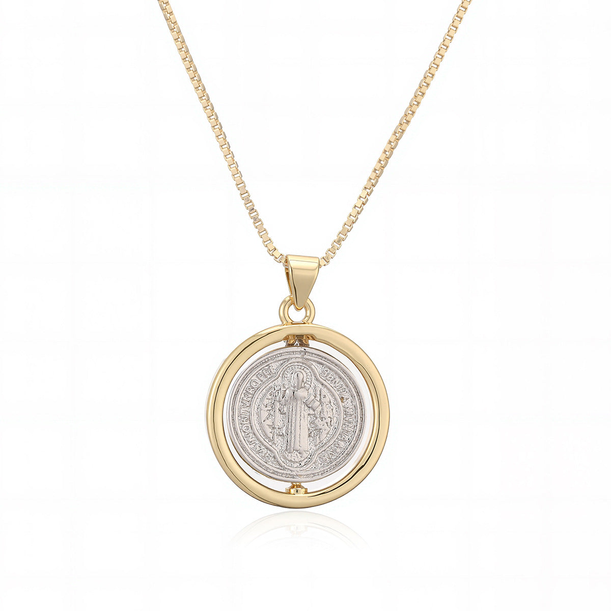 Vintage Two-Tone Plated Geometric Brass Pendant Necklace for Women