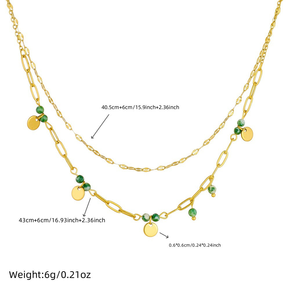 Vintage-Style Geometric Stainless Steel Plated Clavicle Necklace for Women with Double-Layer O-Chain Design