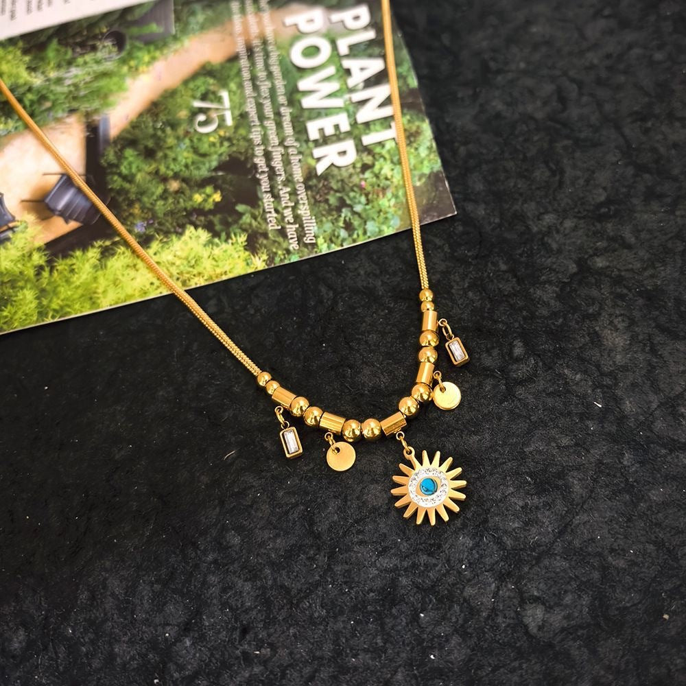 Evil Eye Teardrop Rhinestone Plated Titanium Steel Necklace for Women