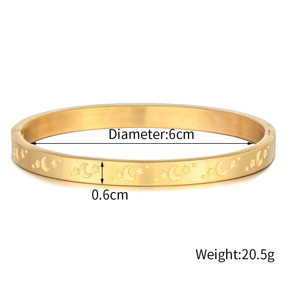 Star Moon Oval Geometric Gold Plated Titanium Steel Bracelet for Men and Women
