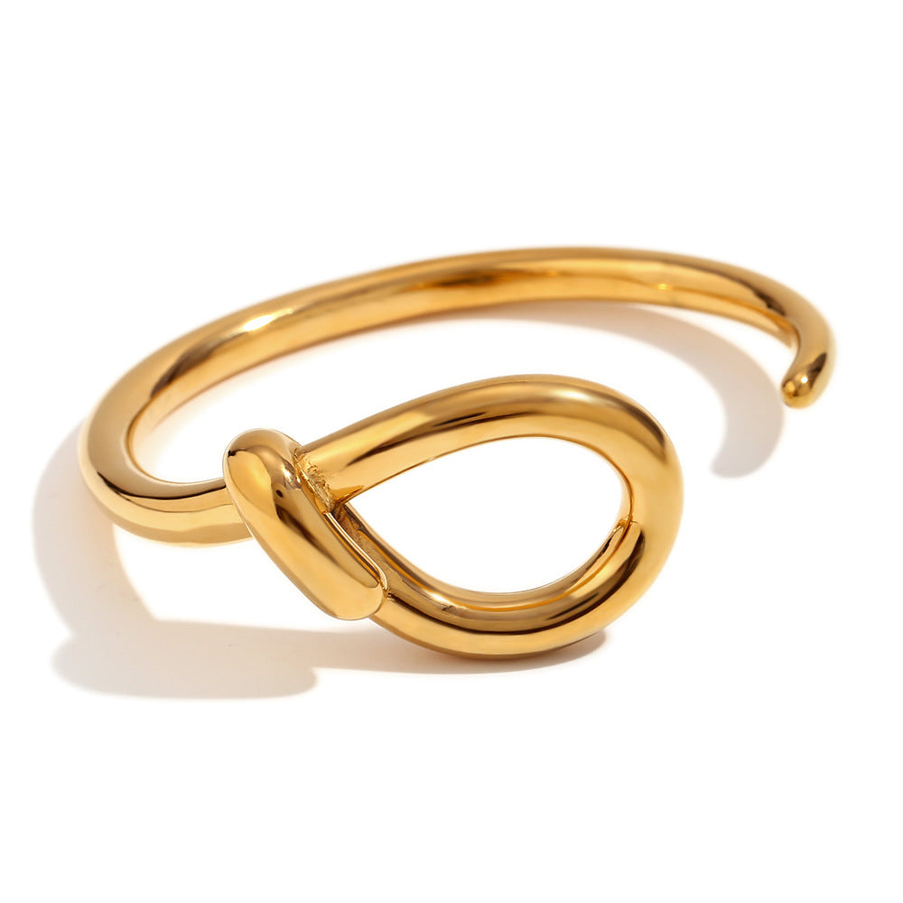 Minimalist Geometric Stainless Steel Plated 18K Gold Wire-Wrapped Hollow Teardrop Cuff Bracelet for Women