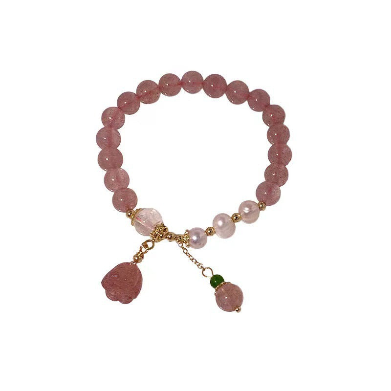 Sweet Baroque Pearl Strawberry Crystal Floral Glass Bracelet