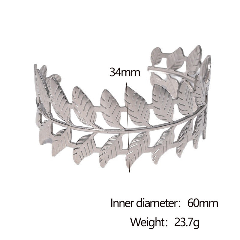 Bracciale da donna a foglia minimalista in acciaio inossidabile placcato oro 18 carati