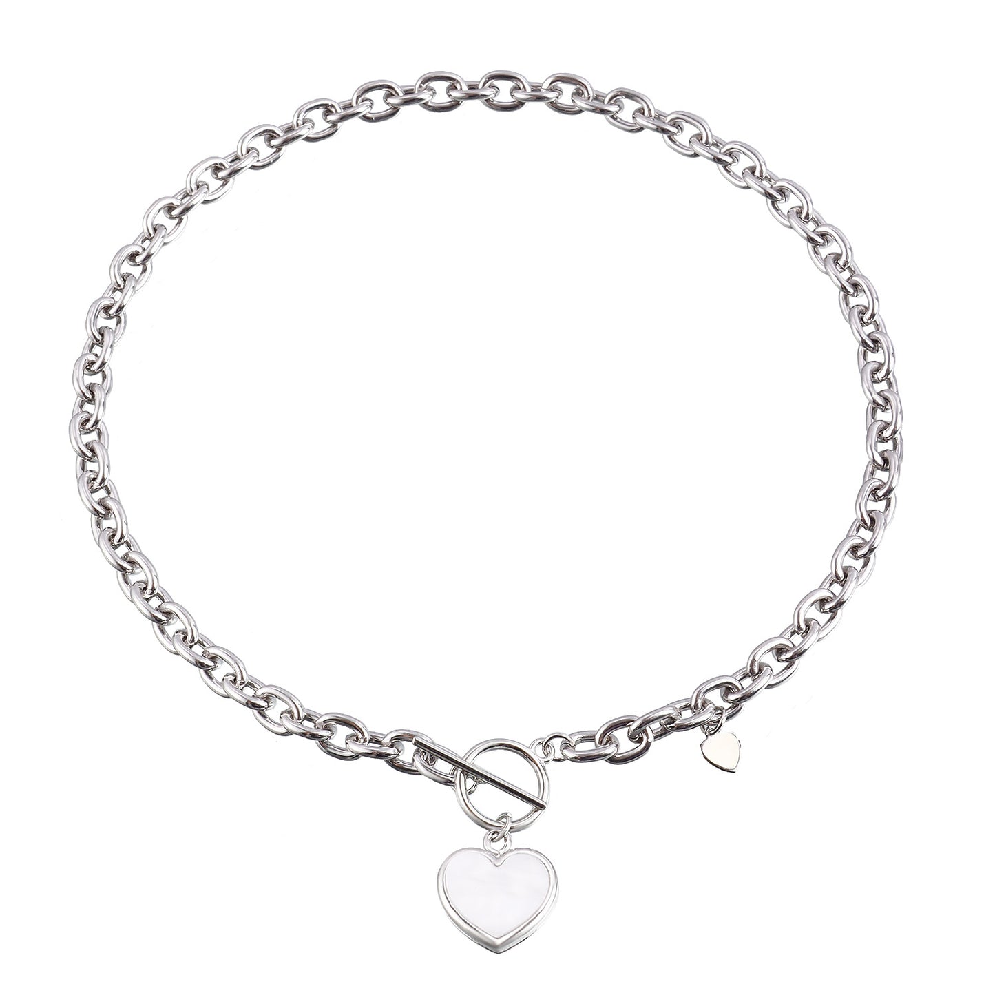Minimalist Geometric Pendant Necklace for Women with Alloy Heart Charm and Electroplated Finish on Chunky Aluminum Chain