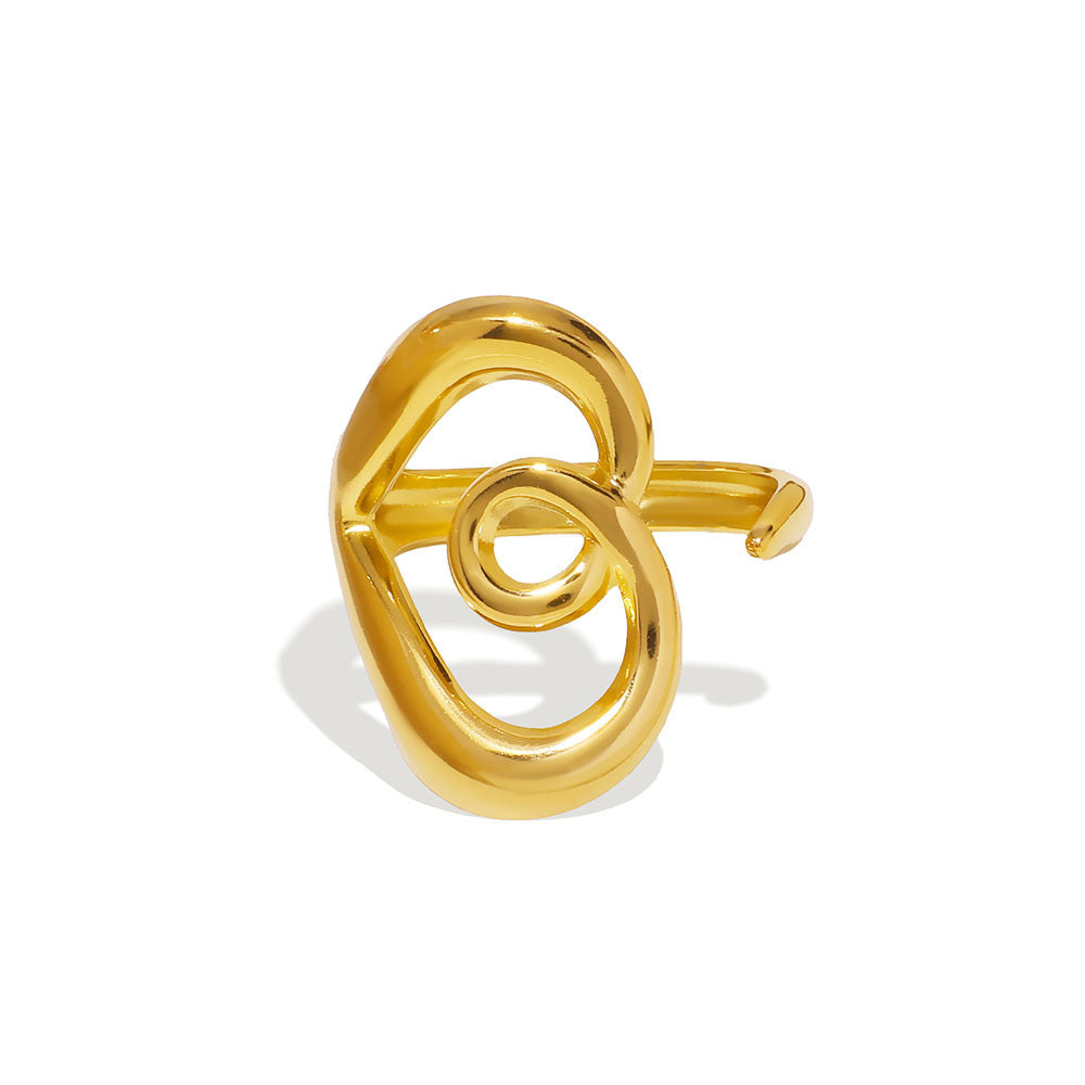 Anello Minimalista Asimmetrico con Nodo in Acciaio Inossidabile, Design a Linea Intrecciata e Finitura Lucida