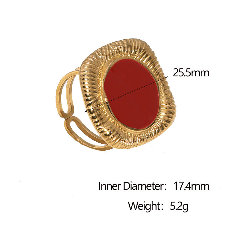Anello aperto da donna minimalista geometrico in acciaio inossidabile placcato oro 18 carati e finitura smaltata