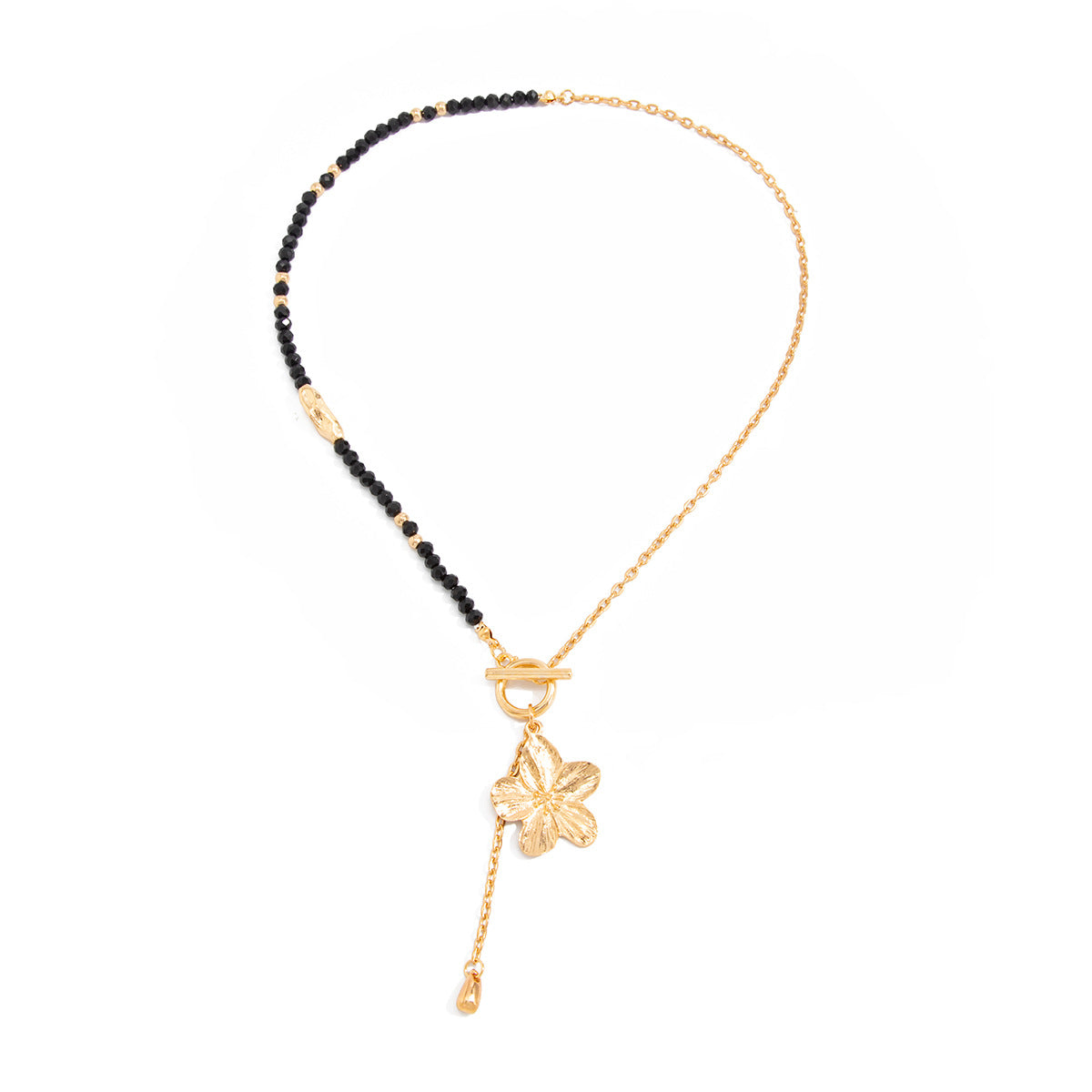 Sweet Floral Crystal Beaded Zinc Alloy Pendant Necklace Iron Plated Cable Chain for Women