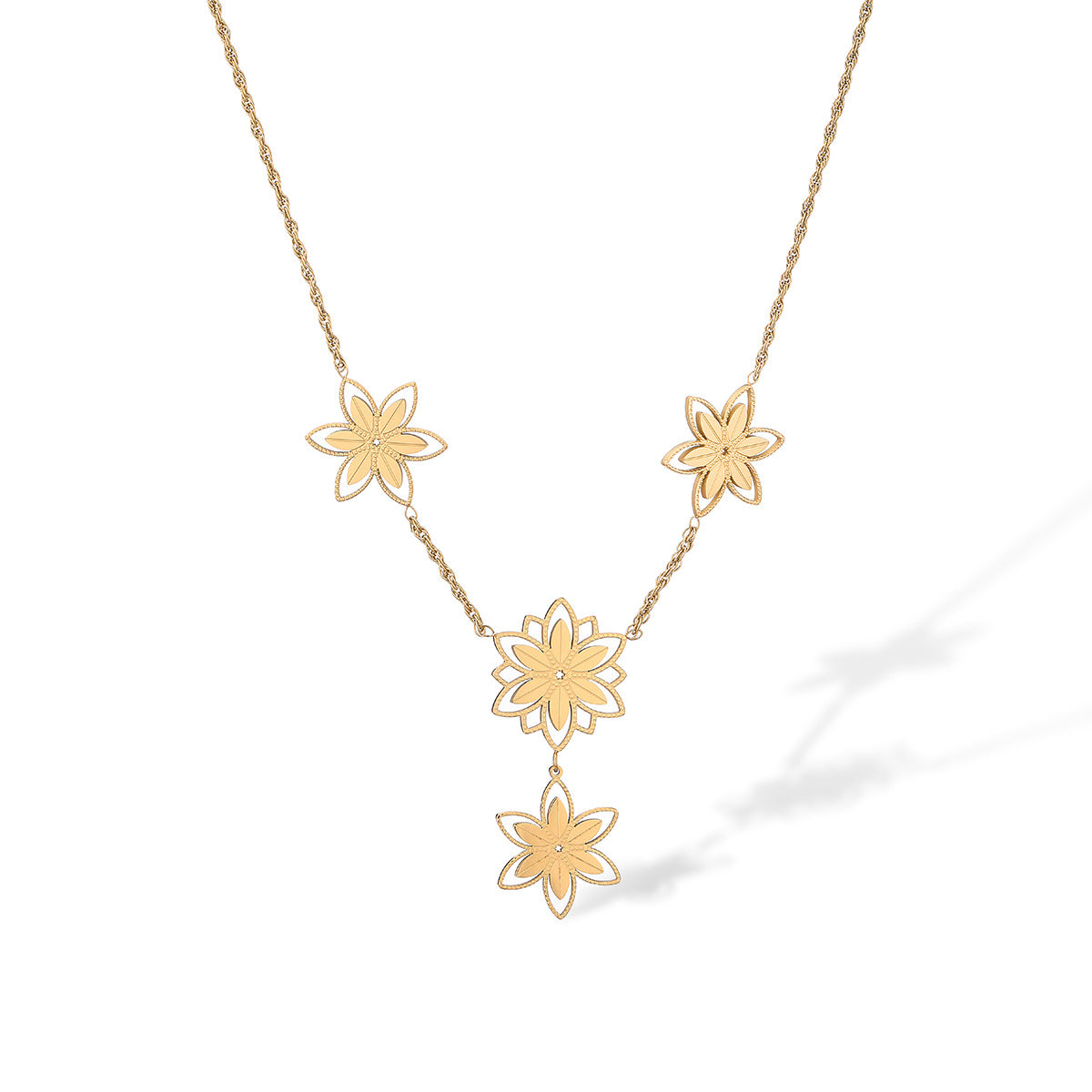 Collana Minimalista Geometrica da Donna in Acciaio al Titanio con Placcatura in Oro e Design Floreale Irregolare, Catena per Clavicole