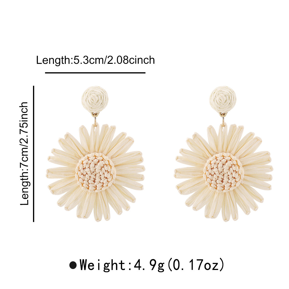 Orecchini Bohémien Girasole da Donna con Base in Lega e Dettagli in Rafia, Design Floreale Artigianale, Stile Fresco e Dolce