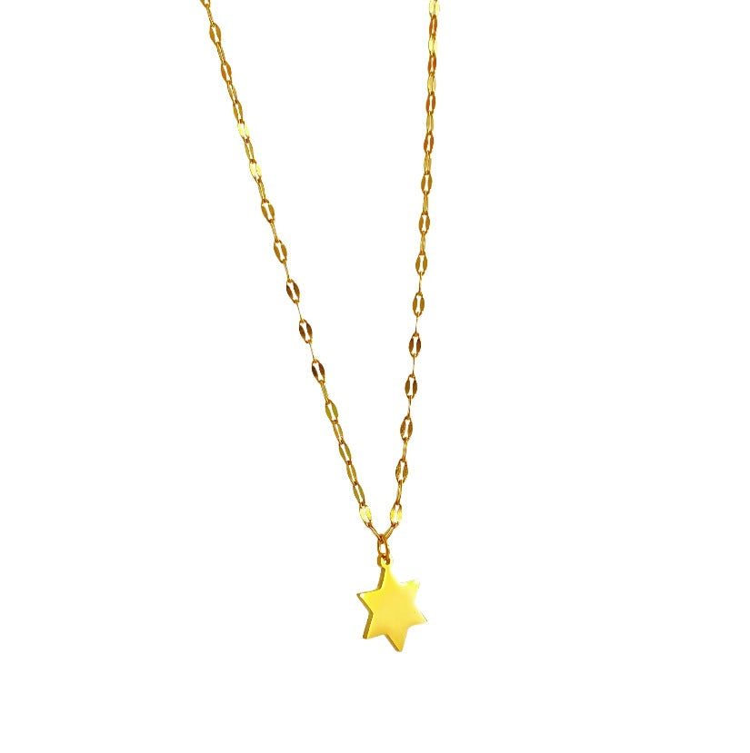 Minimalist Smooth Six-Pointed Star Titanium Steel Plated Necklace for Unisex