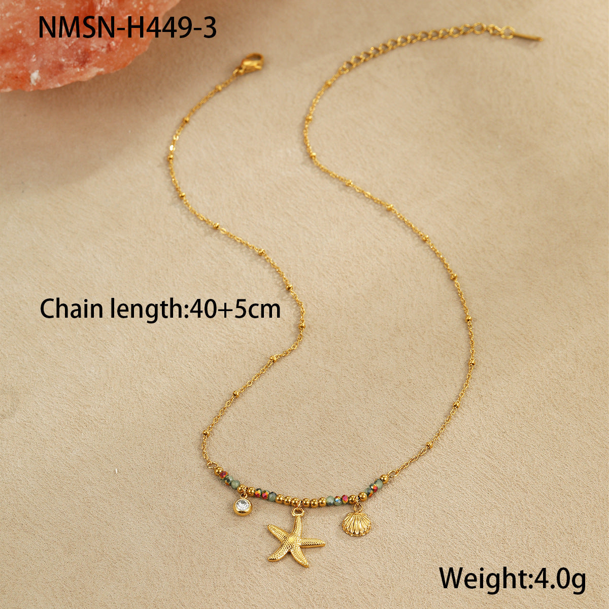 Collana con pendente a conchiglia da donna, ispirata all'oceano, alla moda, in acciaio inossidabile placcato oro 18 carati, design geometrico, lunghezza regolabile