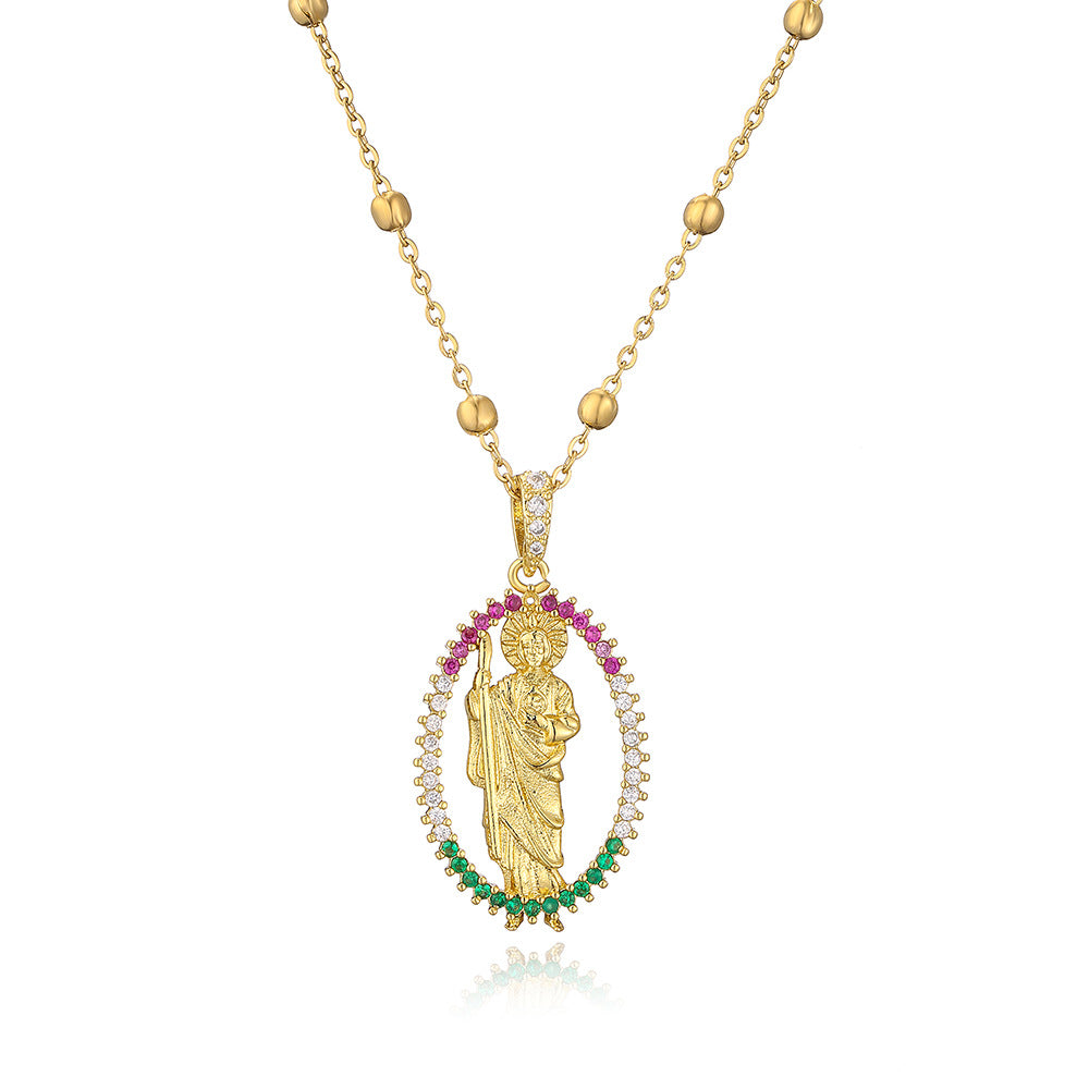 Collana con pendente geometrico da donna in rame placcato oro 18 carati e zirconia micro-pavé