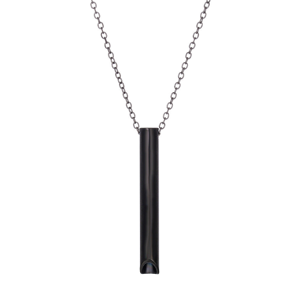 Sweet Geometric Stainless Steel Whistle Pendant Necklace with Titanium Steel Charm on Cable Chain for Unisex