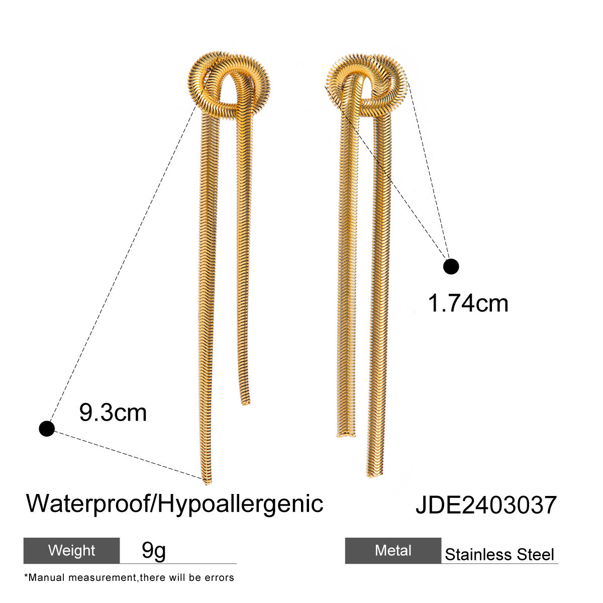 INS Style Irregular Tassel Earrings in Stainless Steel with Gold Plating and White Gold Tone Line Texture