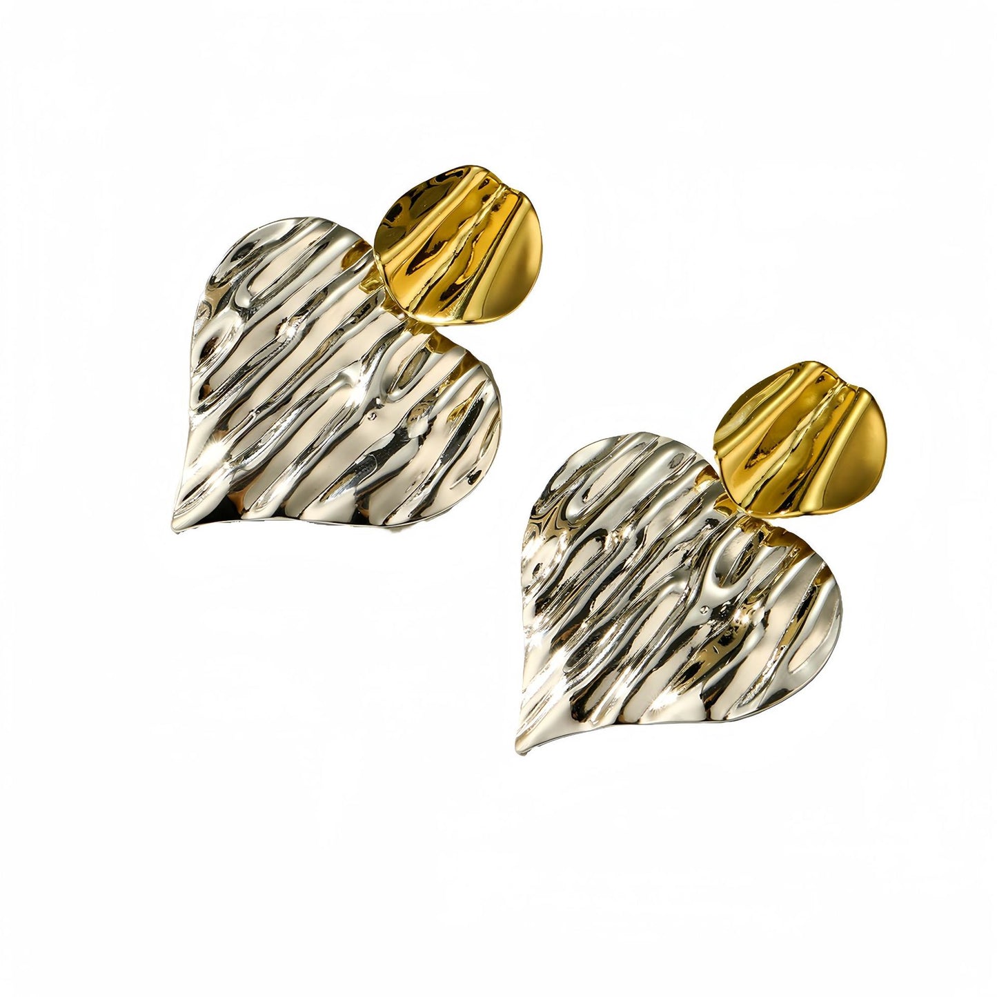 Pendientes de acero de titanio con patrón irregular de ondas y corazón, estilo vintage, para mujer con acabado chapado