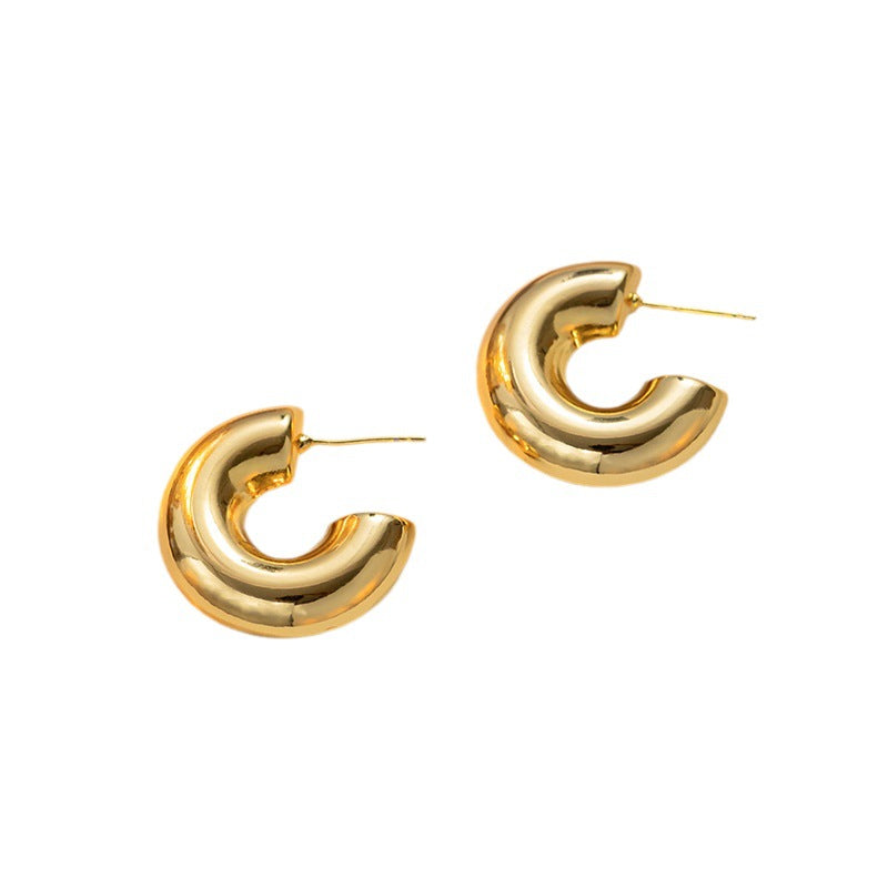 Pendientes de Aro Minimalistas Geométricos de Cilindro Hueco para Mujer, Chapados en Oro de 18K, de Acero de Titanio, Joyería de Moda para el Día a Día
