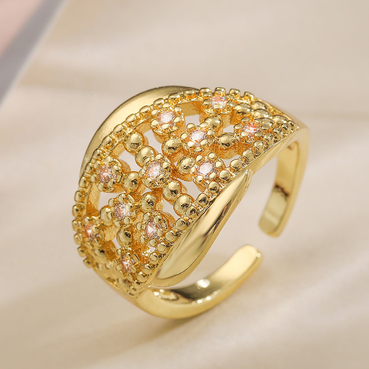 Minimalist Geometric Open Ring for Women with Zircon Inlay and Copper Plated Finish