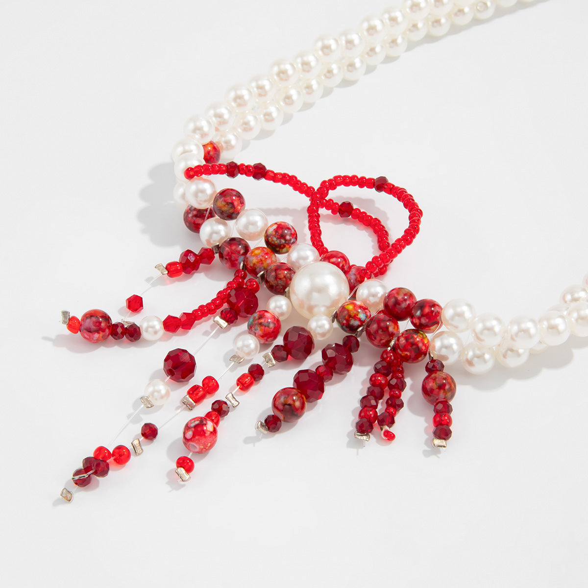 Gothic Vintage Drip Oil Plated Alloy Cross Pendant Necklace with Imitation Pearl Tassel for Women