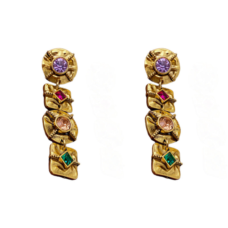 Vintage Geometric Alloy Earrings with Plated Silver Posts for Women, Artistic Retro Statement Ear Jewelry